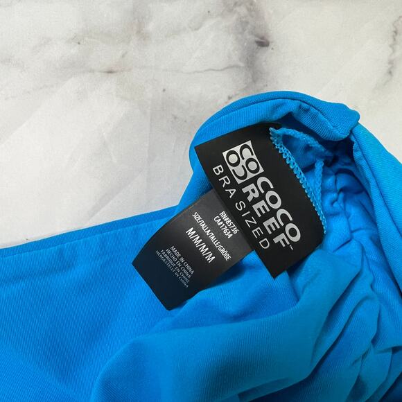 Coco Reef Women's High Waisted Fold Over Bikini Bottom Size M Shirred Blue New - Picture 3 of 4